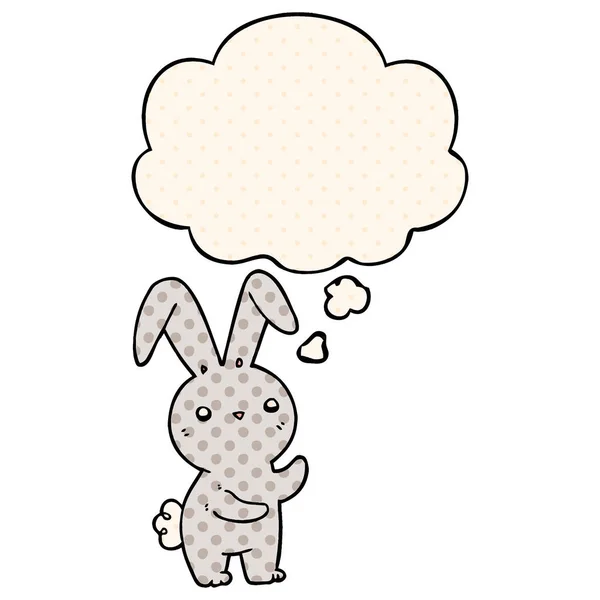 Carino coniglio cartone animato e bolla di pensiero in stile fumetto — Vettoriale Stock