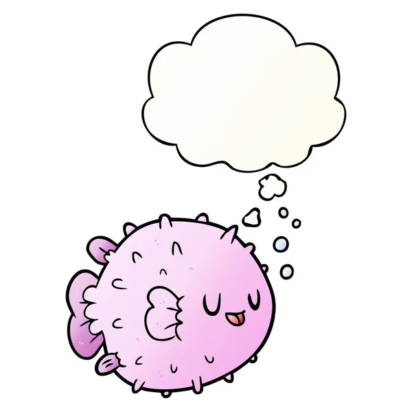 Cartoon blowfish e bolha de pensamento em estilo gradiente suave — Vetor de Stock