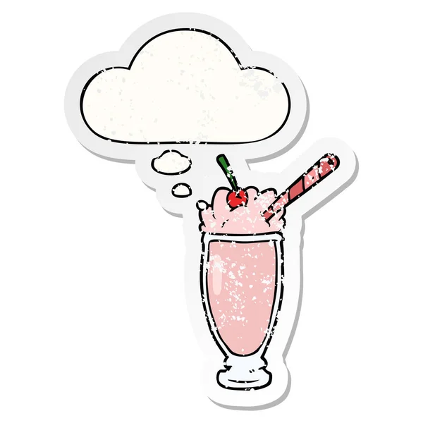 Cartoon milkshake en gedachte Bubble als een verdrietig versleten sticke — Stockvector