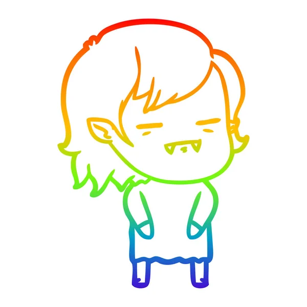 Rainbow gradient line drawing cartoon undead vampire girl — Stock Vector