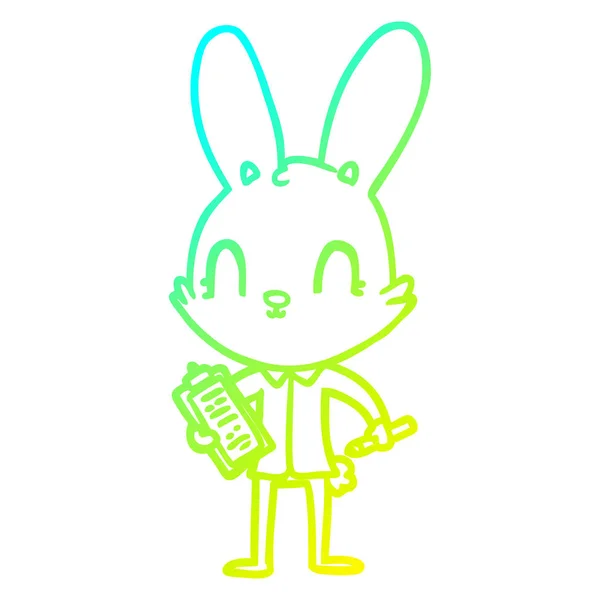 クリップボード付きかわいい漫画のウサギを描く冷たいグラデーションライン — ストックベクタ