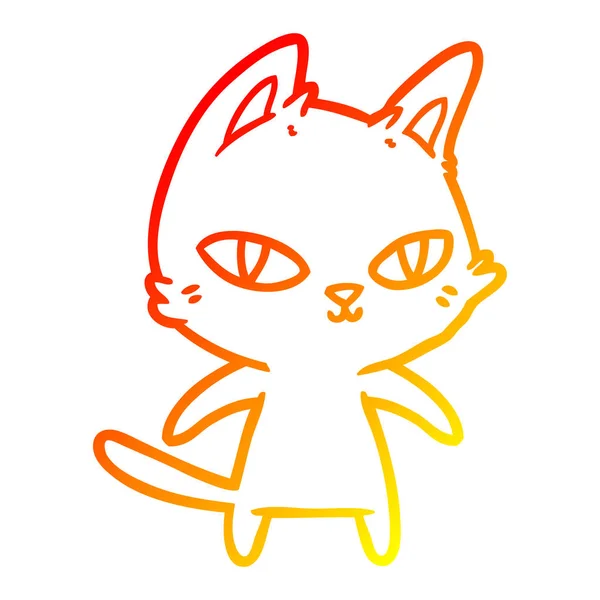Garis gradien hangat menggambar kucing kartun menatap - Stok Vektor