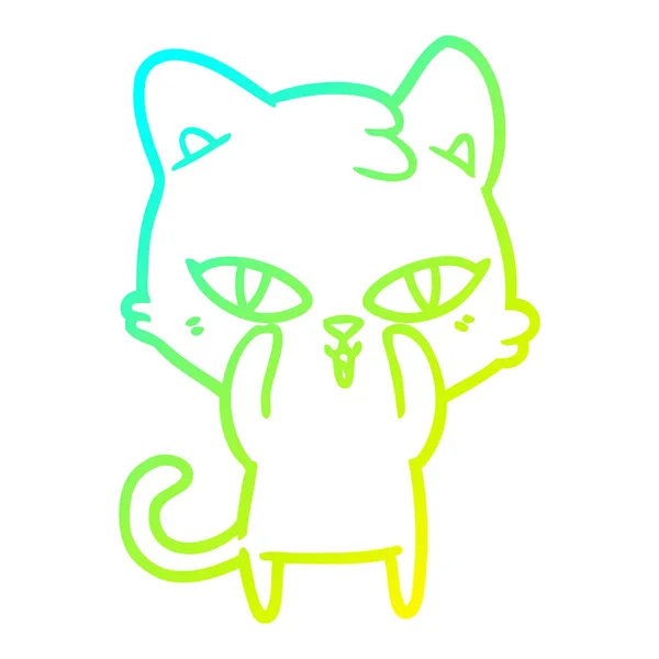 차가운 그라데이션 라인 드로잉 만화 고양이 — 스톡 벡터