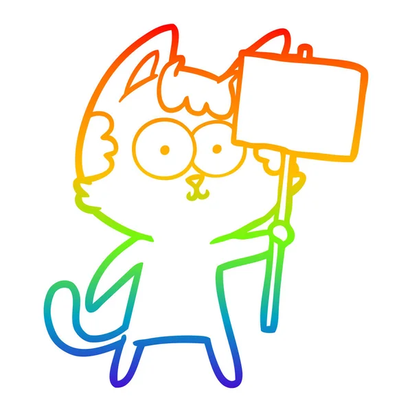 Regenbogen-Gradienten-Linie Zeichnung glücklich Cartoon Katze mit Zeichen — Stockvektor