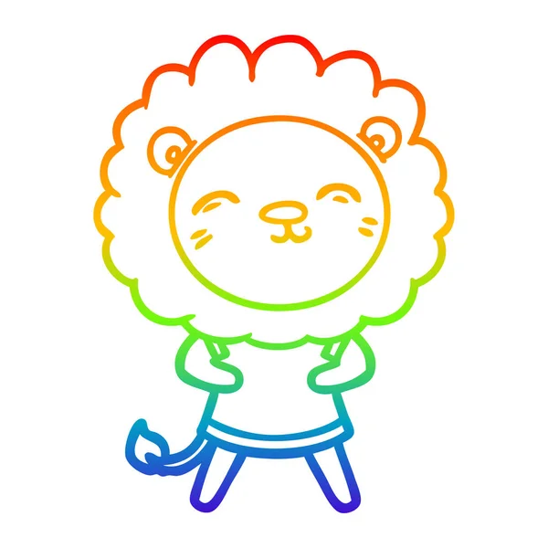 Rainbow gradient linje ritning tecknad lejon — Stock vektor