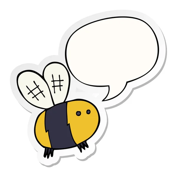 Cartoon Bee en toespraak bubble sticker — Stockvector