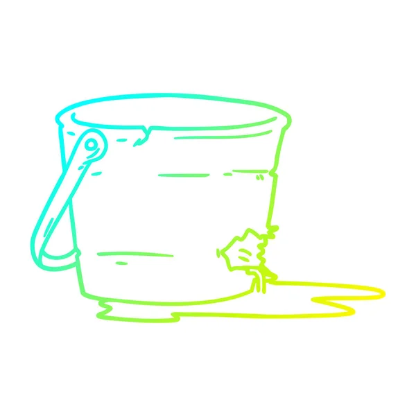 Cold gradient line drawing broken bucket cartoon — Stock Vector