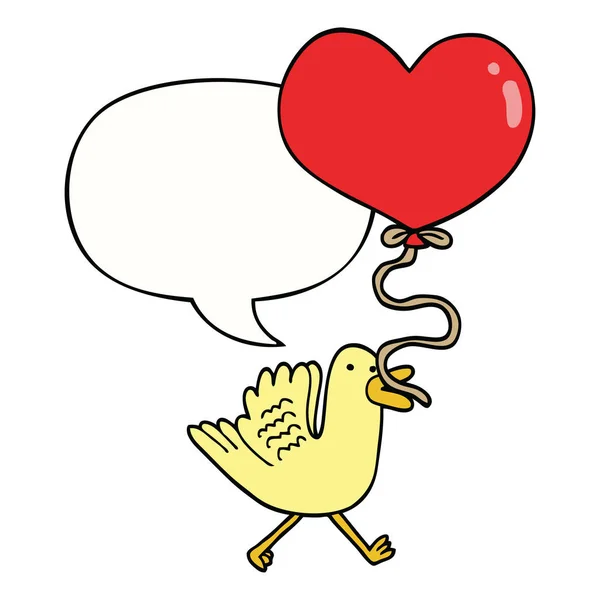 Ptak kreskówki i balon serca i mowy bańki — Wektor stockowy