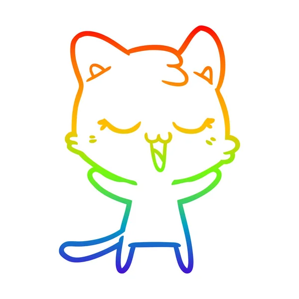 Rainbow gradient line drawing happy cartoon cat — Stock Vector