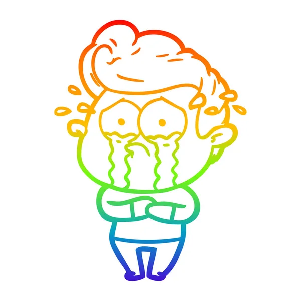 Rainbow gradien line drawing cartoon crying man - Stok Vektor