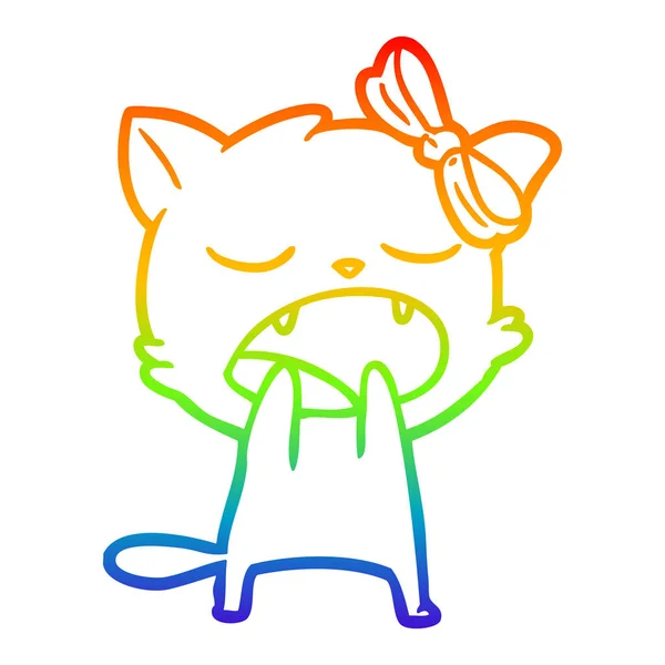 Arco iris gradiente línea dibujo dibujos animados bostezo gato — Archivo Imágenes Vectoriales