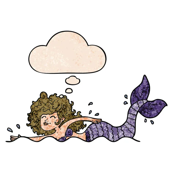 karikatür denizkızı ve grunge doku desen sty düşünce balonu