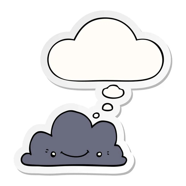 Leuke cartoon wolk en dacht Bubble als een gedrukte sticker — Stockvector