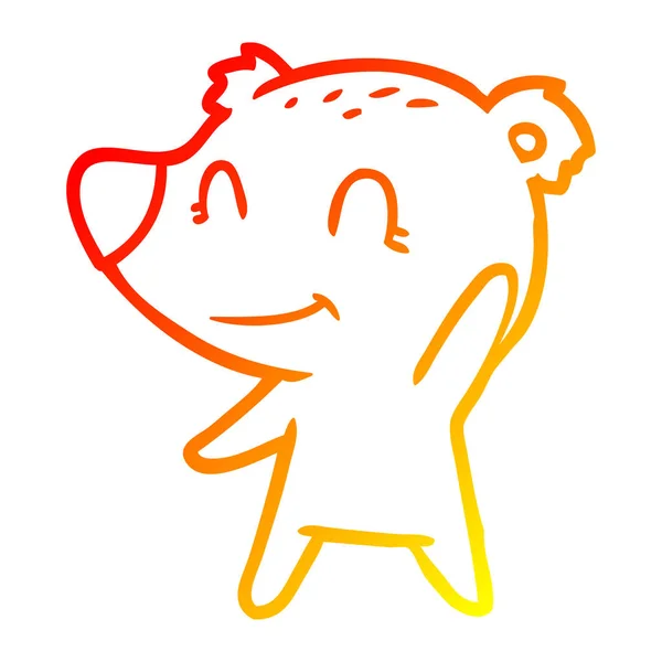 Línea de gradiente cálido dibujo de dibujos animados oso amigable — Vector de stock