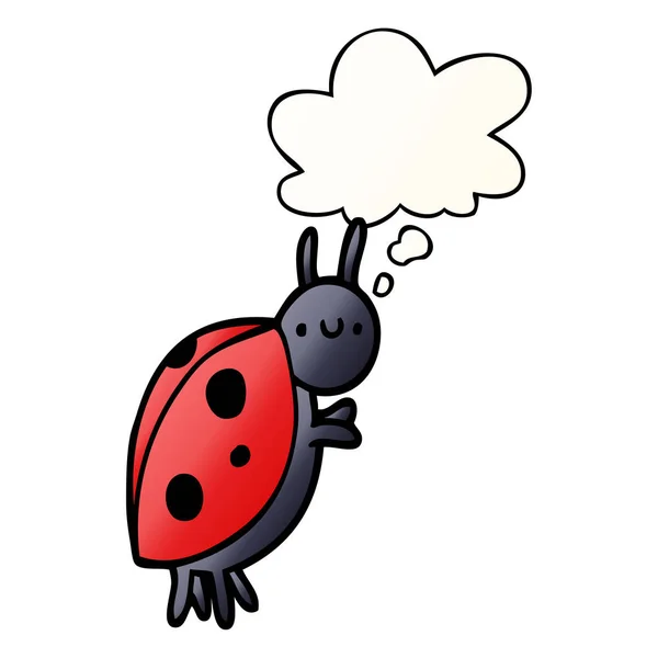 Cartoon lieveheersbeestje en gedachte bubble in gladde gradiënt stijl — Stockvector