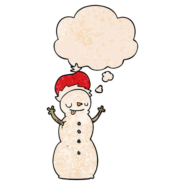 Cartoon Christmas snögubbe och tänkte bubbla i grunge textur p — Stock vektor