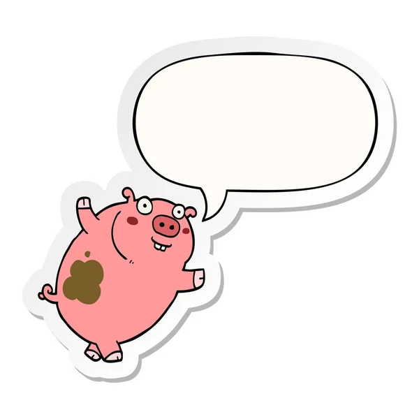 面白い漫画の豚とスピーチバブルステッカー — ストックベクタ