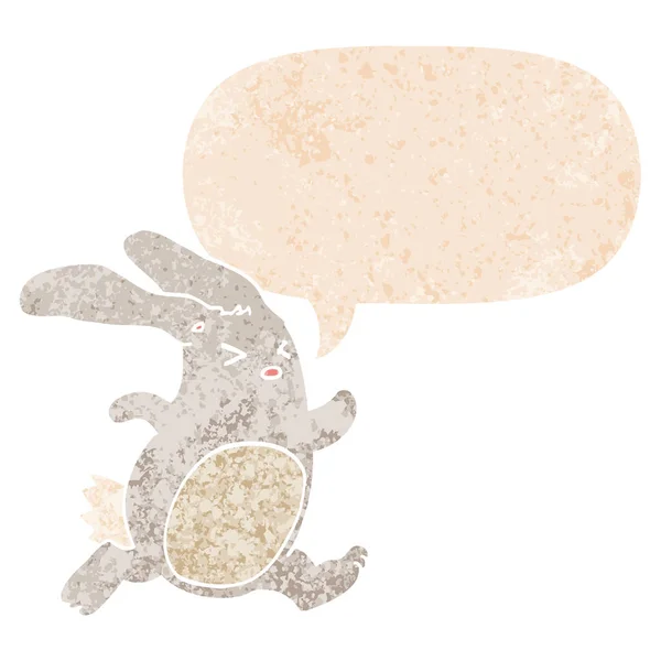 Kreskówka królik i bańka mowy w stylu retro teksturowane — Wektor stockowy