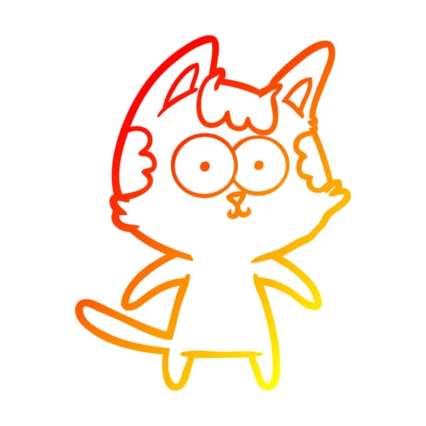Línea de gradiente caliente dibujo feliz gato de dibujos animados — Vector de stock