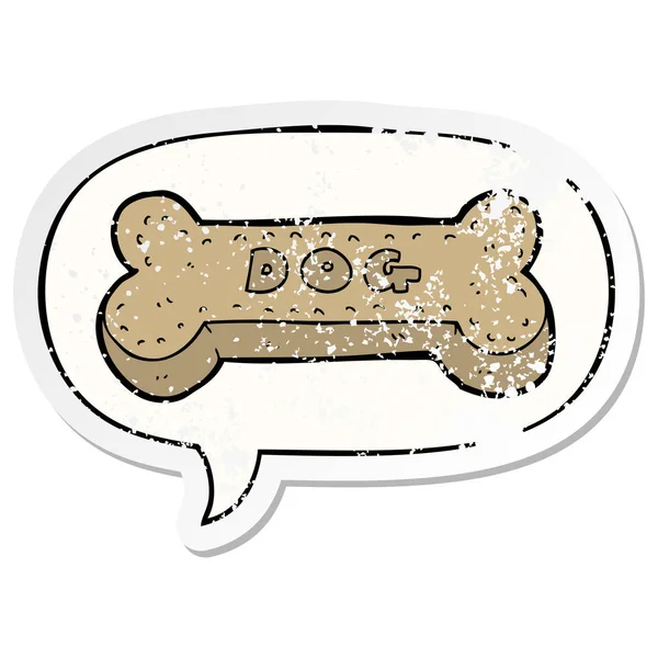 Cartoon dog biscuit and speech bubble distressed sticker — Stock Vector