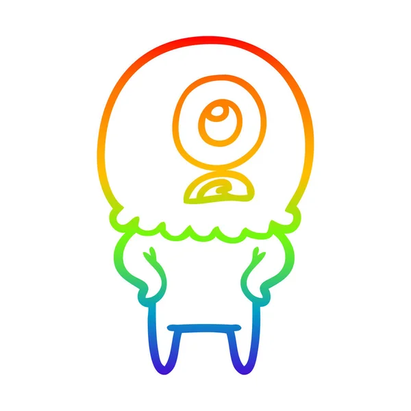 Regenboog gradiënt lijntekening cartoon Cyclops buitenaardse Spaceman — Stockvector