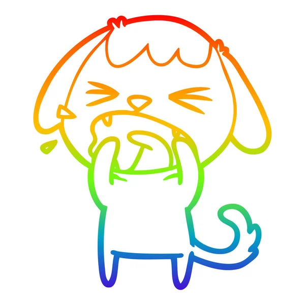 Linea gradiente arcobaleno disegno carino cartone animato cane abbaiare — Vettoriale Stock