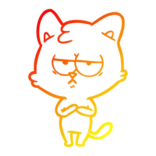 Linha gradiente quente desenho entediado desenho animado gato —  Vetores de Stock