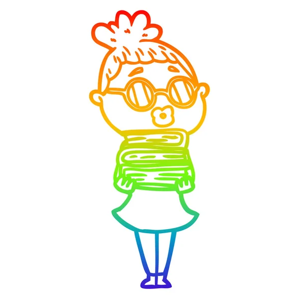 Rainbow gradient ligne dessin dessin animée bibliothécaire femme porter sp — Image vectorielle