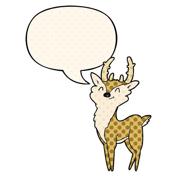 Cartone animato cervo felice e la bolla discorso in stile fumetto — Vettoriale Stock