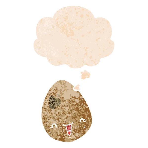 Retro dokulu tarzında karikatür yumurta ve düşünce balonu — Stok Vektör