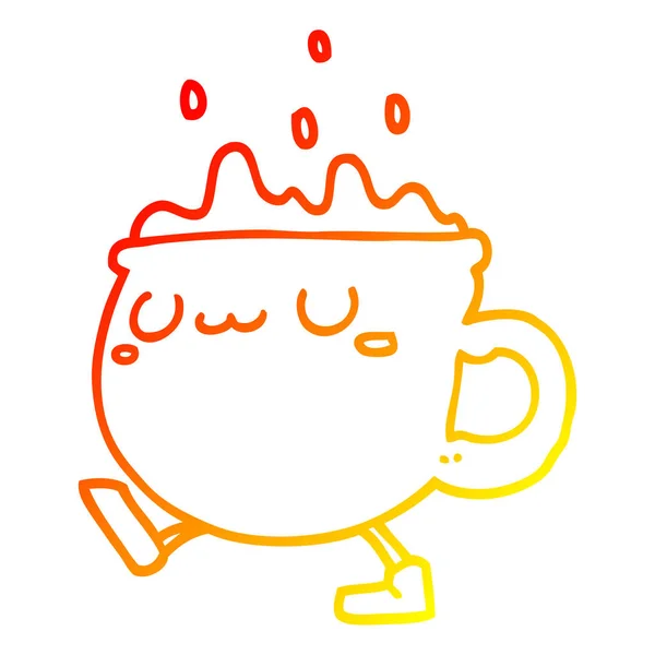 Linha gradiente quente desenho desenho desenho desenho animado copo de café andando —  Vetores de Stock