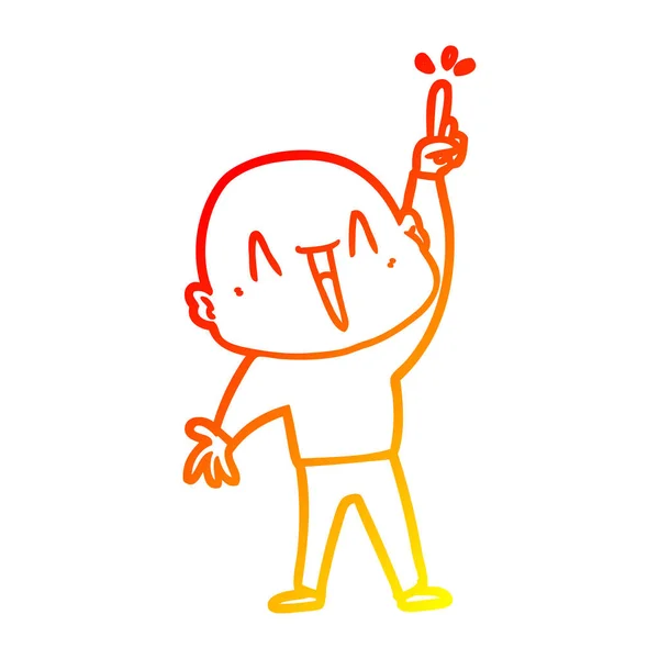 Teplá přechodová linie kreslení šťastný kreslený holohlavý muž s velkým IDE — Stockový vektor