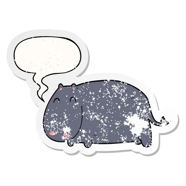Desenho animado hipopótamo e fala bolha adesivo angustiado —  Vetores de Stock
