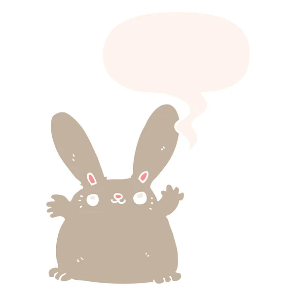 Conejo de dibujos animados y burbuja del habla en estilo retro — Vector de stock