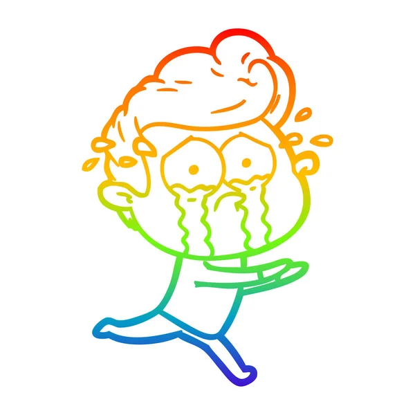 Regenboog gradiënt lijntekening cartoon huilen man running — Stockvector