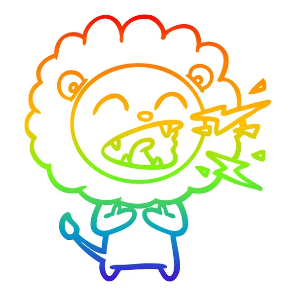Rainbow gradient linje ritning tecknad rytande lejon — Stock vektor