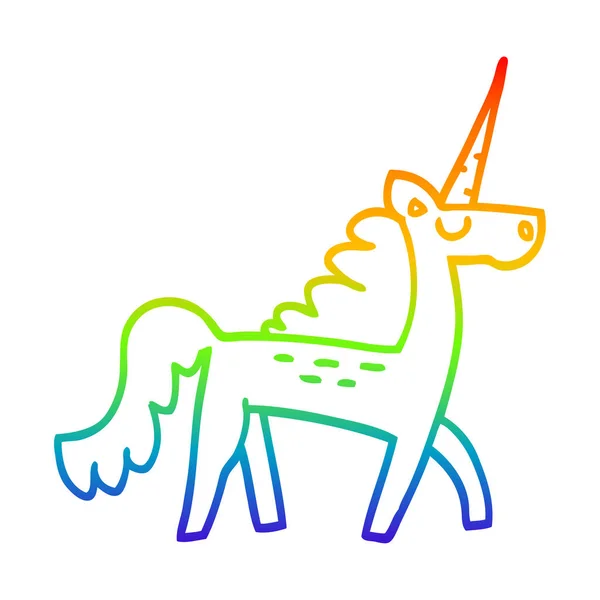 Rainbow gradient ligne dessin dessin animé mystique licorne — Image vectorielle