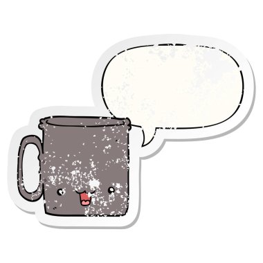 karikatür fincan ve konuşma balonu sıkıntılı etiket