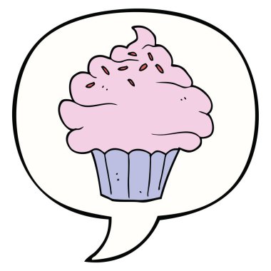 karikatür cupcake ve konuşma balonu