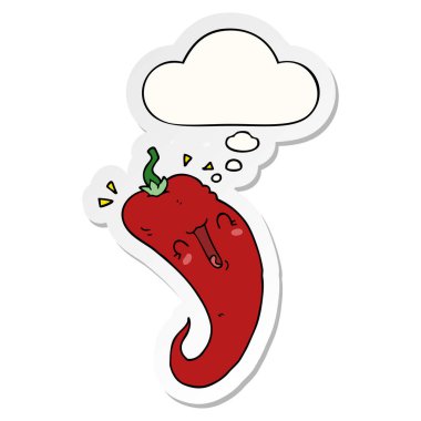 karikatür biber ve baskılı bir etiket olarak kabarcık düşünce