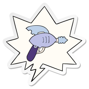 karikatür ışın silah ve konuşma kabarcık etiket