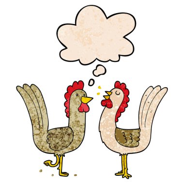 karikatür tavuk ve grunge doku desen st düşünce balonu