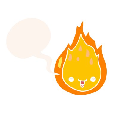 retro tarzında karikatür alev ve konuşma balonu