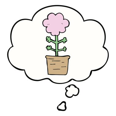 sevimli karikatür çiçek ve düşünce balonu