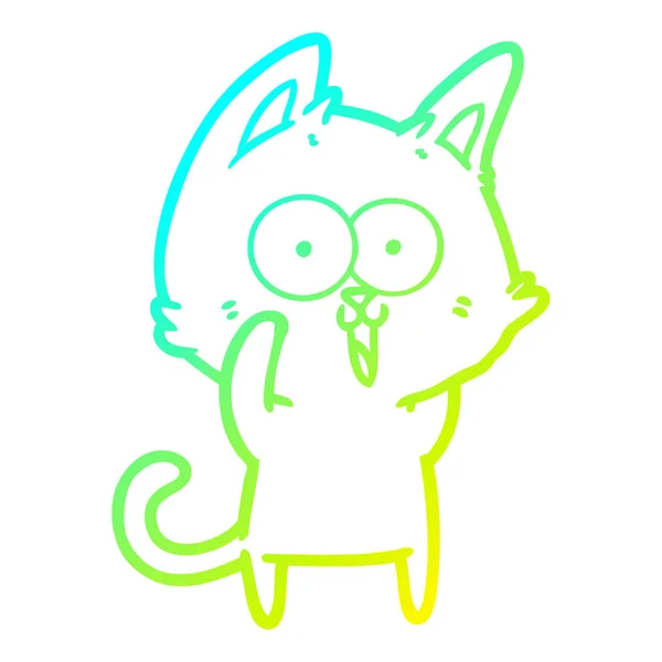 Linha gradiente frio desenho engraçado desenho animado gato — Vetor de Stock