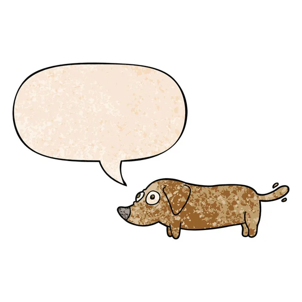 Cartoon little dog and speech bubble in retro texture style — Stock Vector