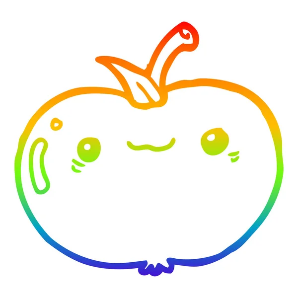 Rainbow gradient ligne dessin dessin animé pomme — Image vectorielle