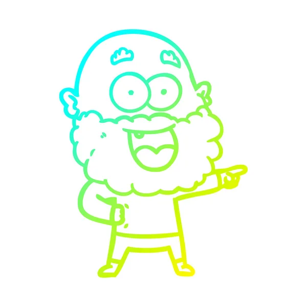 Холодна градієнтна лінія малювання мультфільм божевільний щасливий чоловік з бородою — стоковий вектор