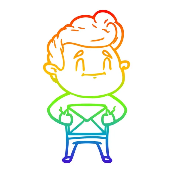 Arco iris gradiente línea dibujo feliz dibujos animados hombre — Vector de stock