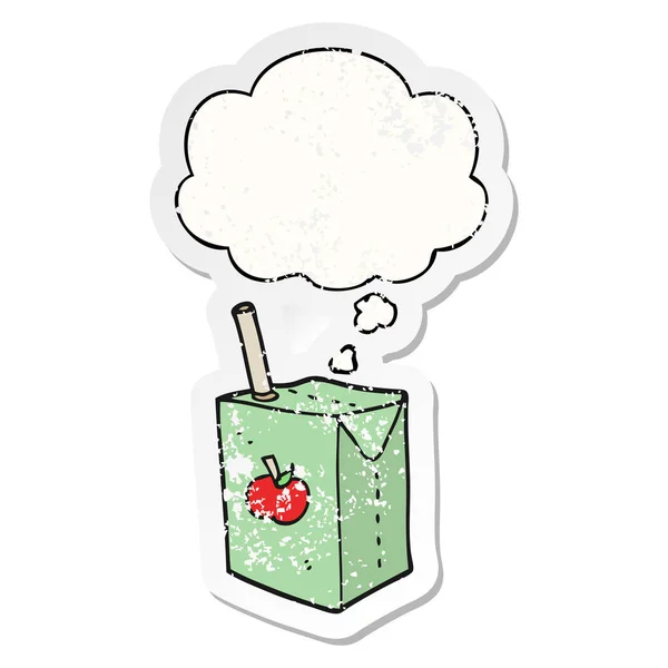 Boîte de jus de pomme dessin animé et bulle de pensée comme un usé en détresse — Image vectorielle